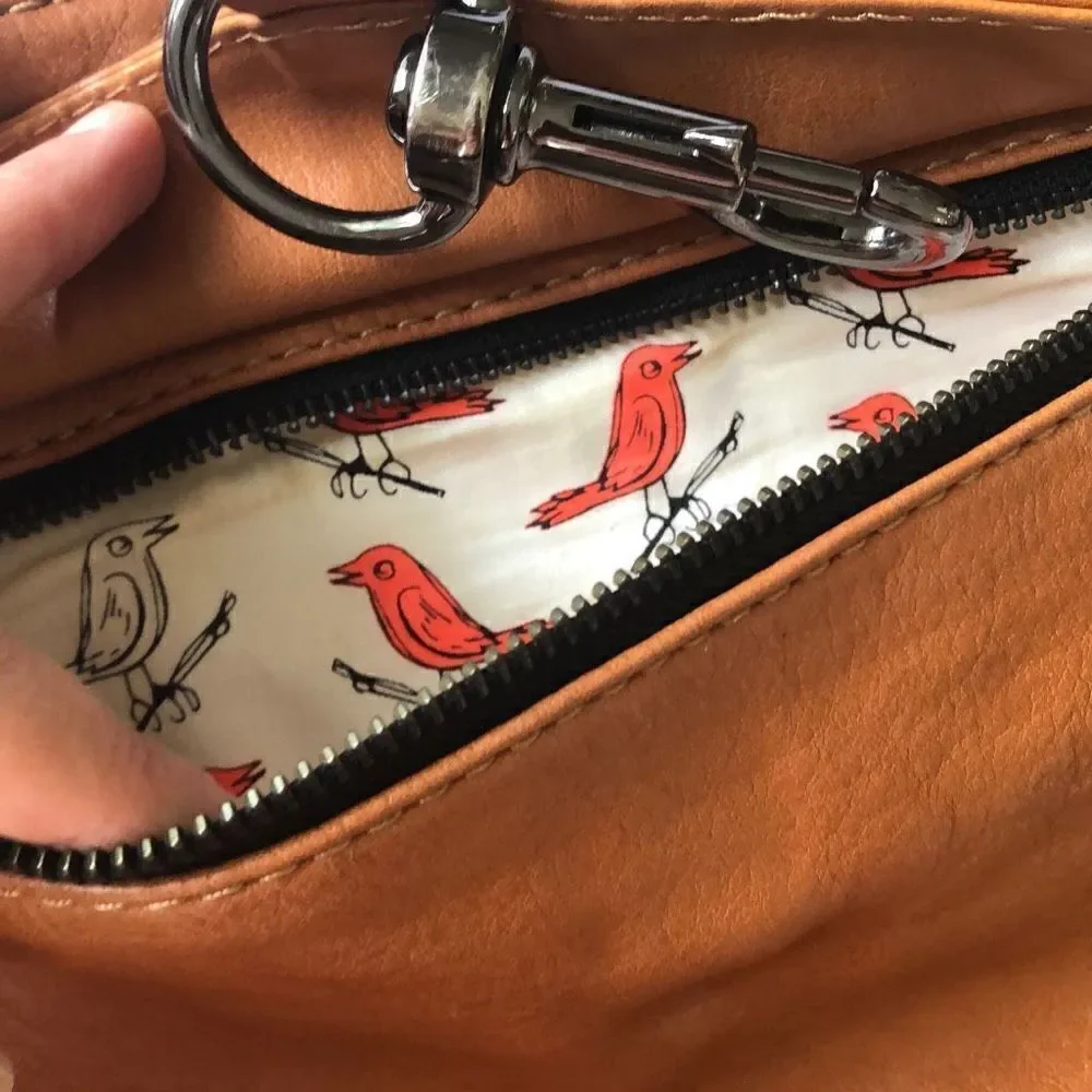 Rebecca Minkoff Honey color, leather Crossbody bag Bird print interior